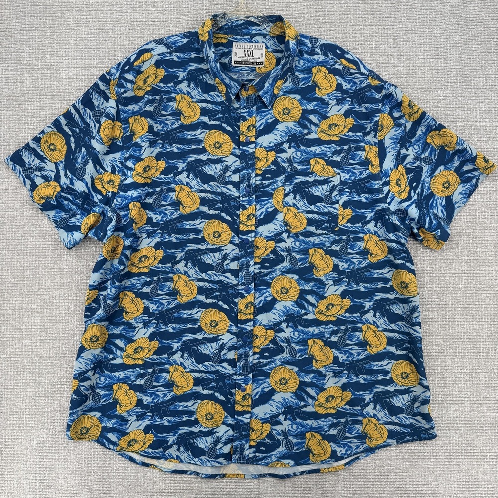 Savage Tacticians Shirt Mens 3XL Blue Graphic Snap Button Up Short Sleeve